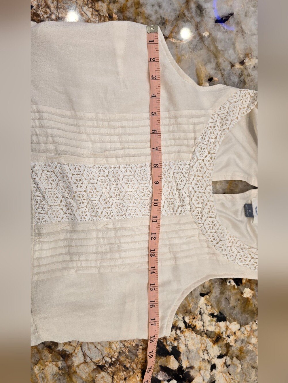 Old Navy Embroidered Swing Dress pintuck Pleats Lace Cream M - Picture 5 of 9